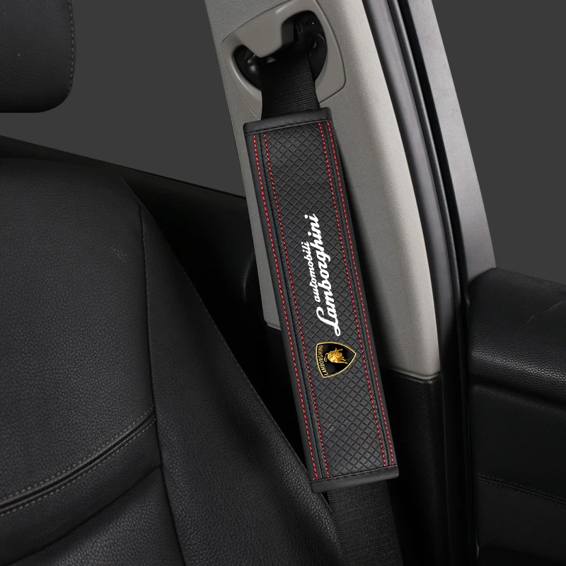 

2Pcs For Lamborghini Logo Urus Huracan Aventador Premium Carbon fiber Car Safety Belt Shoulder Cover Pads Interior Decoration