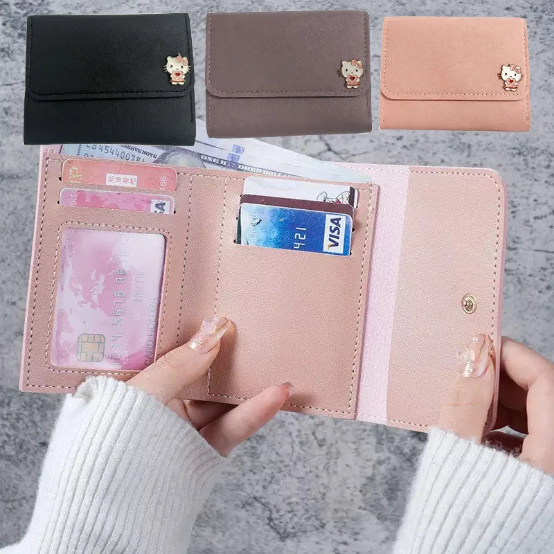 Fashion Hello Kitty Short Women's Wallet Ultra Thin Triple Fold Smooth Surface Multi-Functional Card Bag Student Ticket Clip