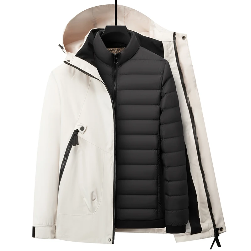 ARC Outdoor Camping Mountaineering Men's and Women's Three-in-one Skiing Windproof Cold Warm White Duck Down Hardshell Jacket