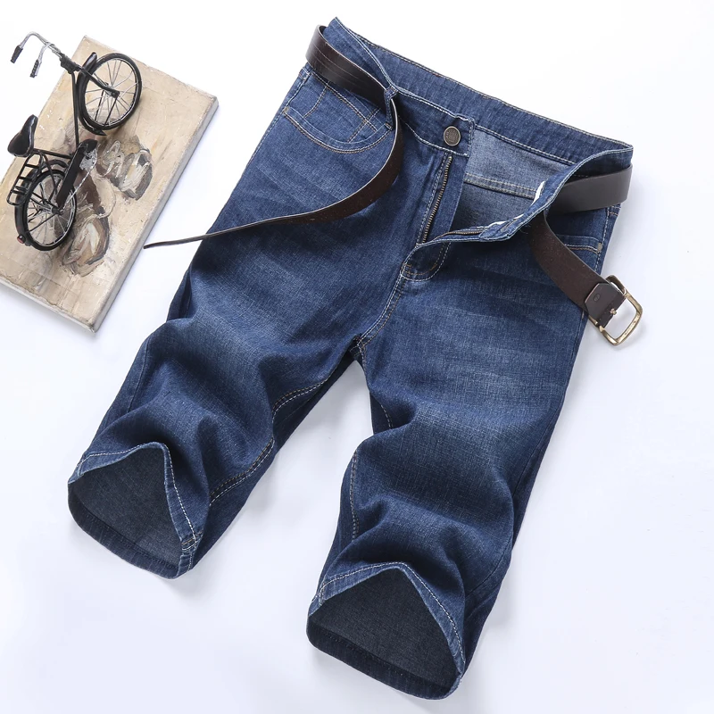 Classic Summer Men's Stretch Blue Short Jeans Business Fashion Straight Black Denim Shorts Male Brand Clothing