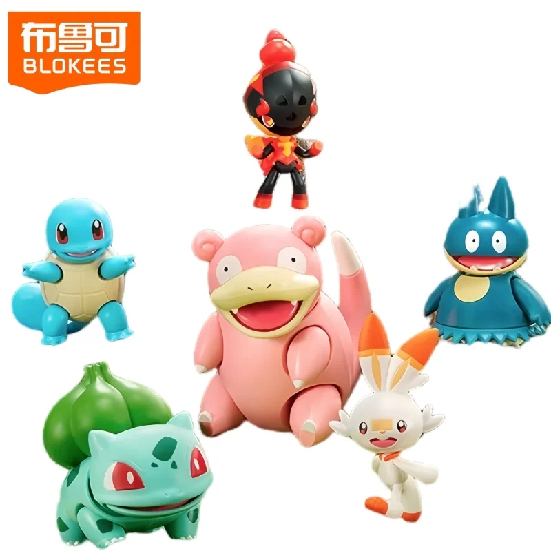 

Original Blokees Pokemon First And Second Series Pikachu Squirtle Slowpoke Snorlax Scorbunny Charcadet Action Figure Toys Gift