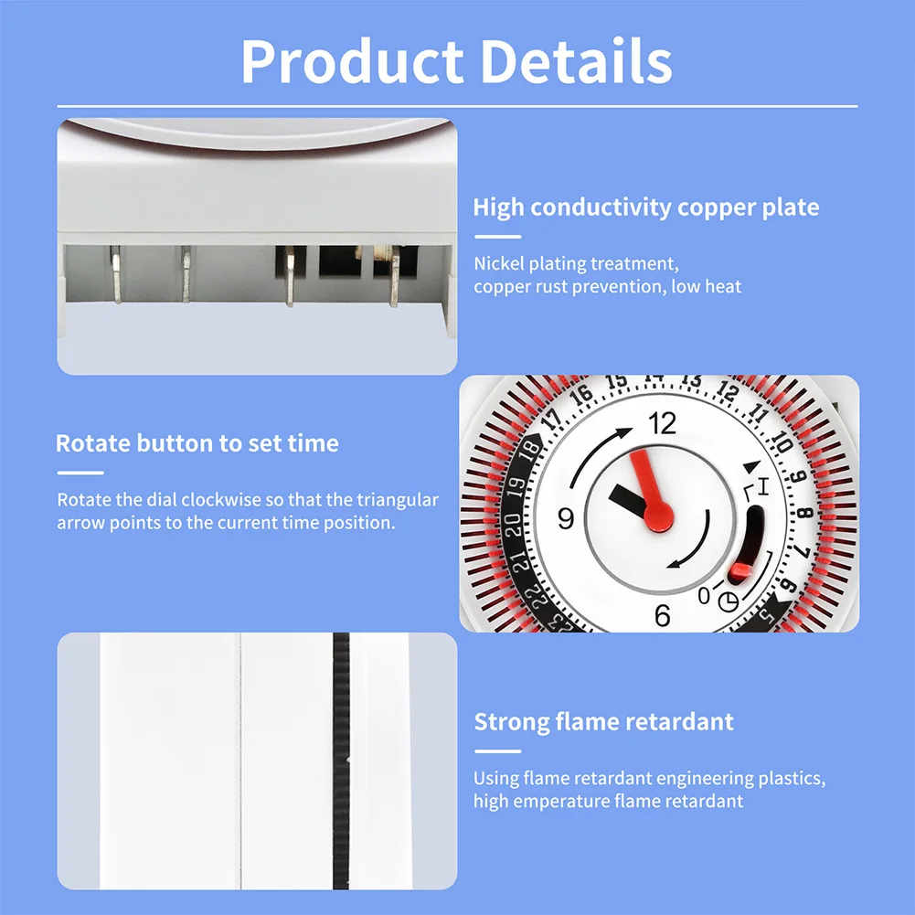 24 Hour Mechanical Heater Timer Switch for Central Heating with 48 Segments Programmable On Off Control Up to 16A