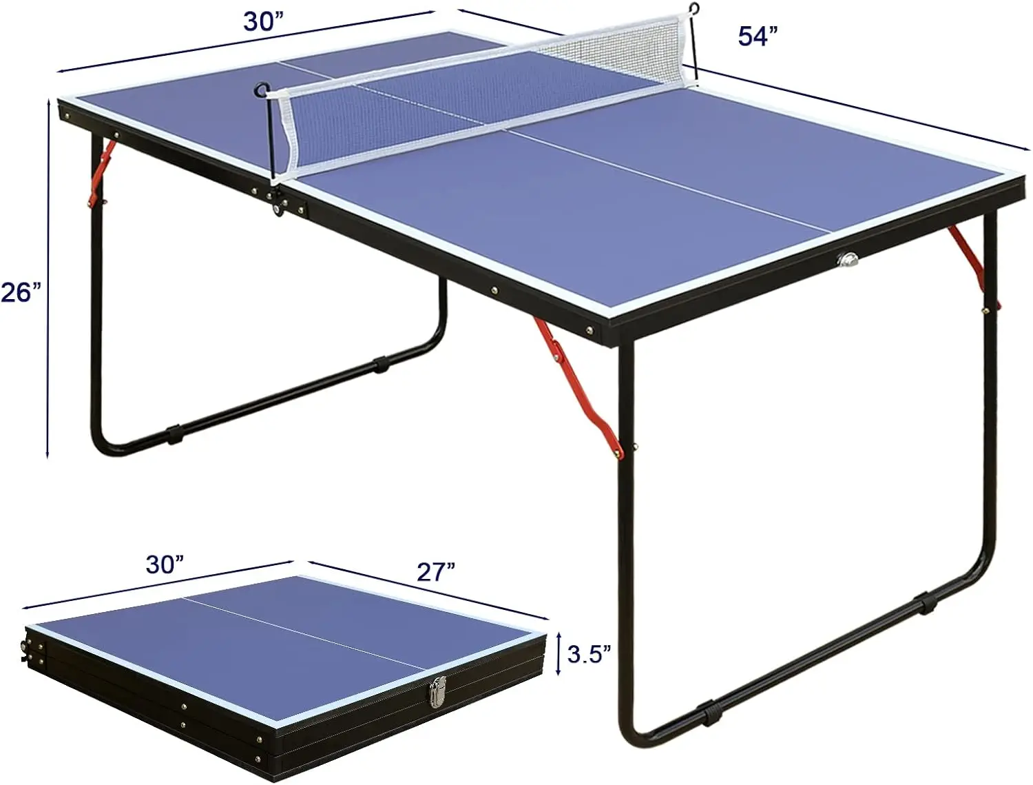 Tennistafel Pingpongtafelset - 100 voorgemonteerde opvouwbare en draagbare pingpongfamiliespeltafels voor buiten, binnen