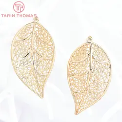 (7963) 4PCS 30x55MM 24K Gold Color Brass Leafs Hollow Out Pendants High Quality DIY Jewelry Making Findings Accessories