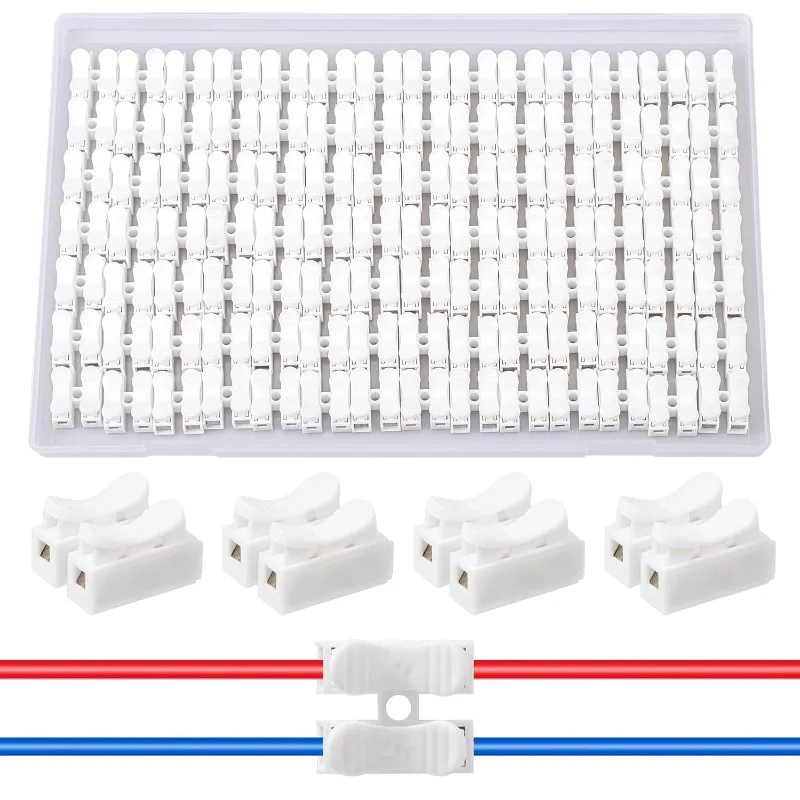 AUKENIEN CH-2 2P Quick Connector Spring Terminal Block Wire Connector 100Pcs White Electrical Cable Connectors