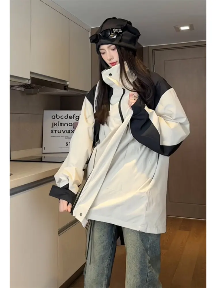 

Couples Outdoor Climbing Jaet Windproof Functional Workwear Outerwear American Sle Loose Fit Long Sve Zipper Closure