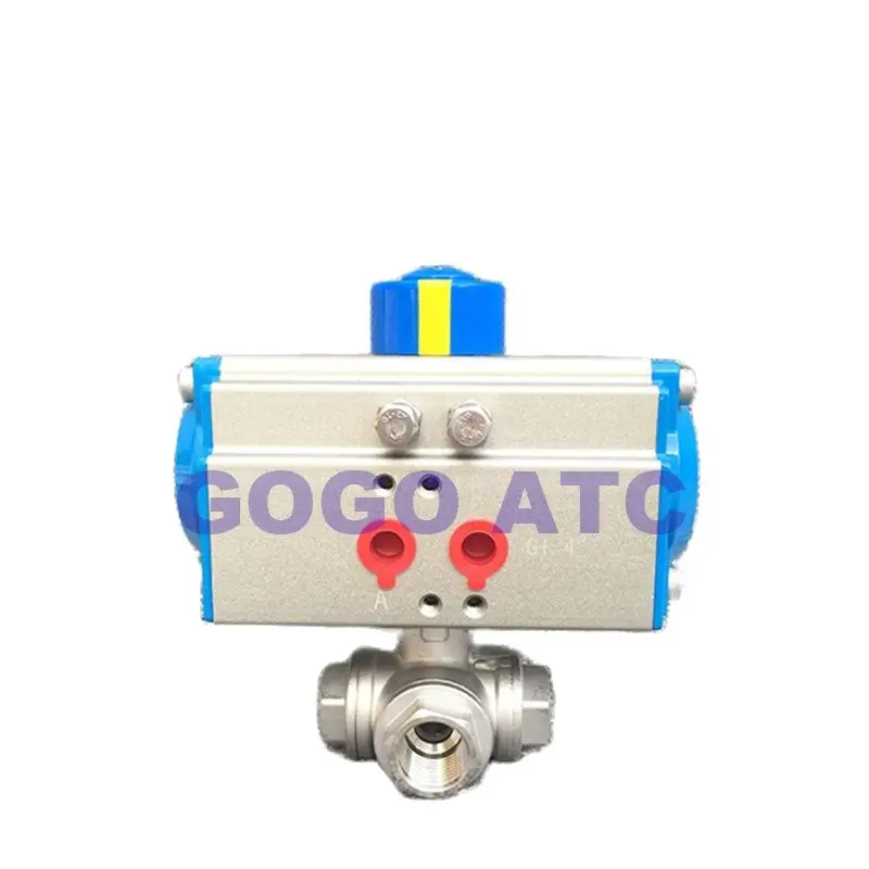 GOGO Q614/5F-16P ball valves 304 Pneumatic ball valve DN 40 50mm L / T type stainless steel three-way ball valve