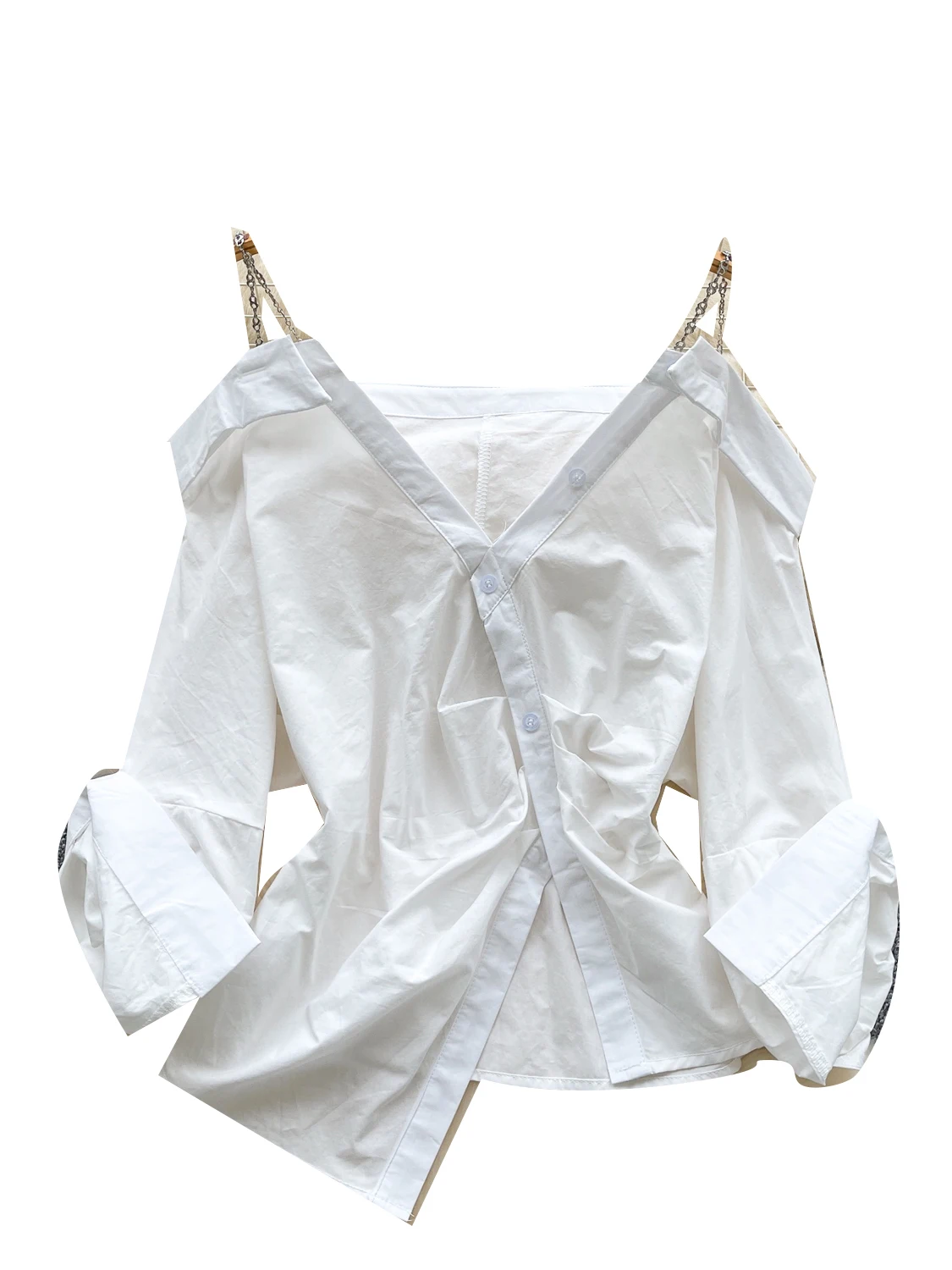 Casual Sle Long Sve Oulder Bared Strap Irt Vielseitiges, faionable Herbstoberteil für Damen, hautfreundlich, atmungsaktiv, Polyester...