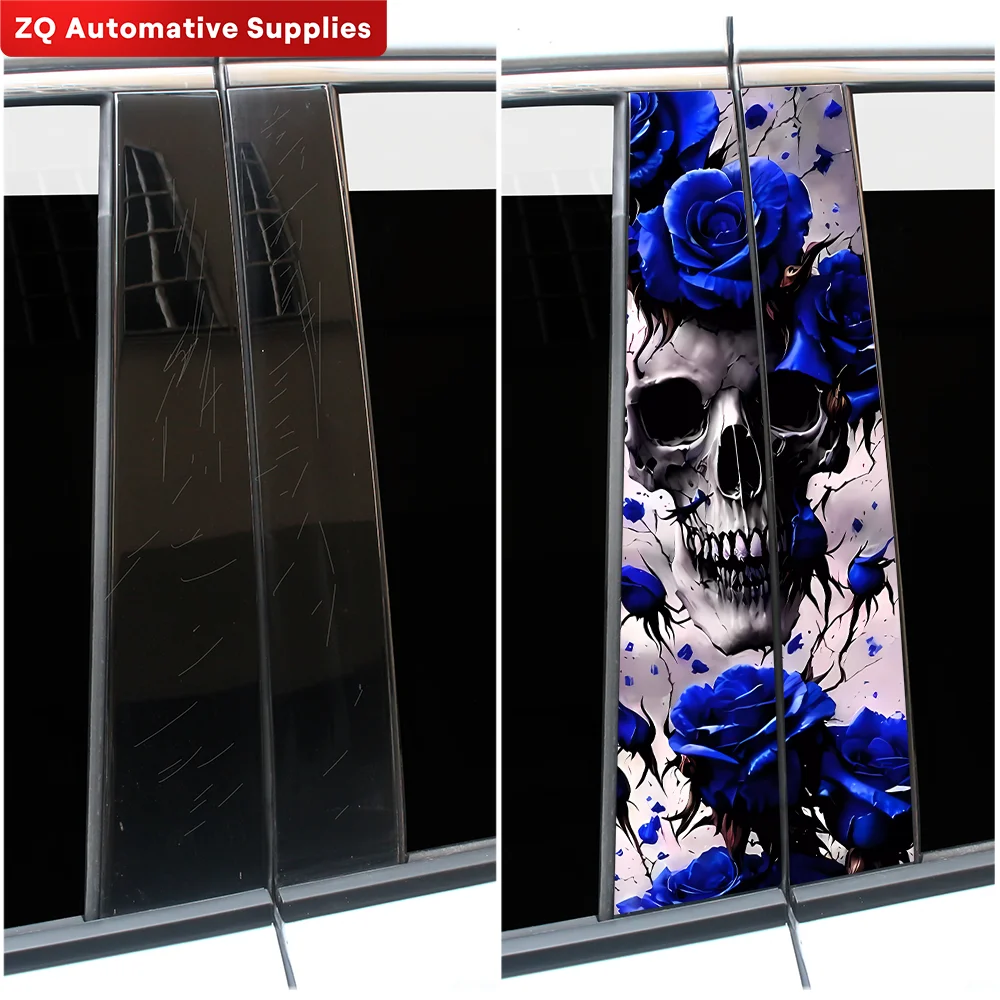 Skull and Rose Car Stickers Auto B Pillar Waterproof Funny Decoration Cover Scratches Sunscreen Car Doors Pillar Vinyl Decals