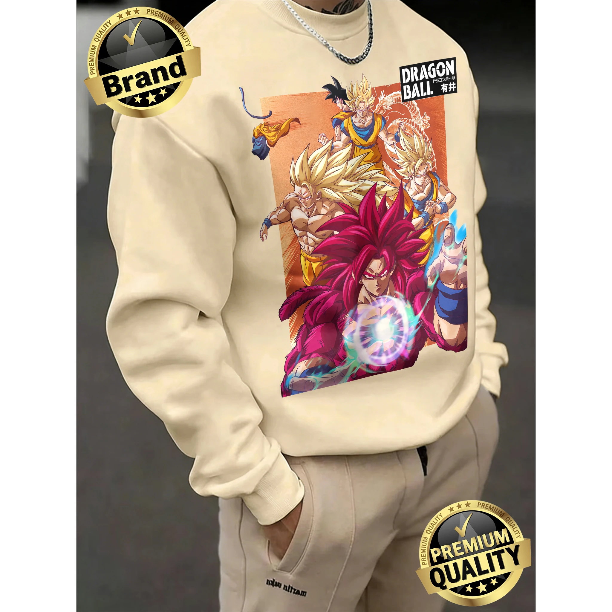 2026 Frühling Herbst Dragon Ball Goku Alle Transformationen Aufdruck 100% Baumwolle Rundhals-Sweatshirt Herren Übergroßes Fitness Unisex