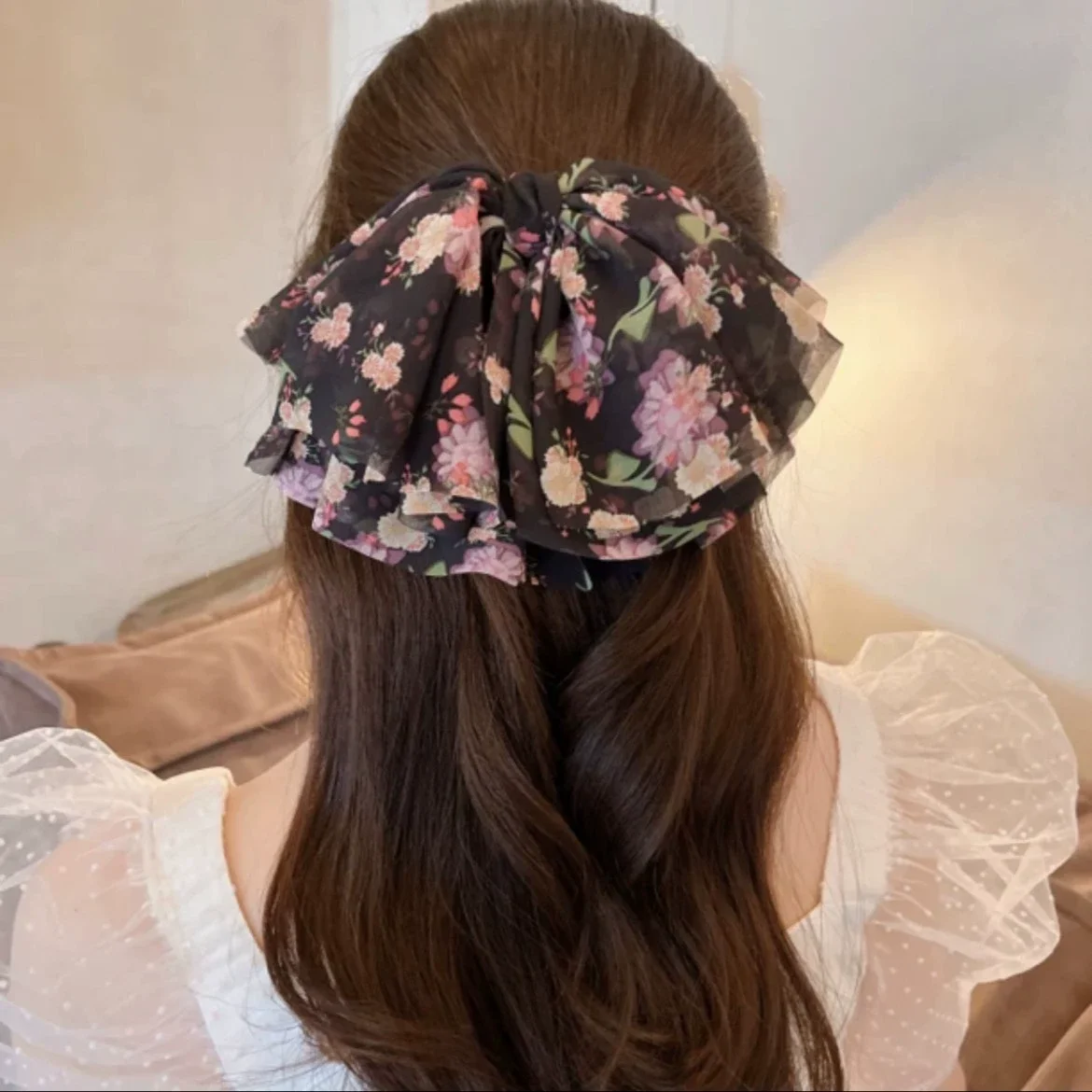 

Women Girls Fancy Headdress Romantic Hair Accessories Hair Clip 2025 New Headwear Bowk Multicoloured Flower Layers Hair Claws