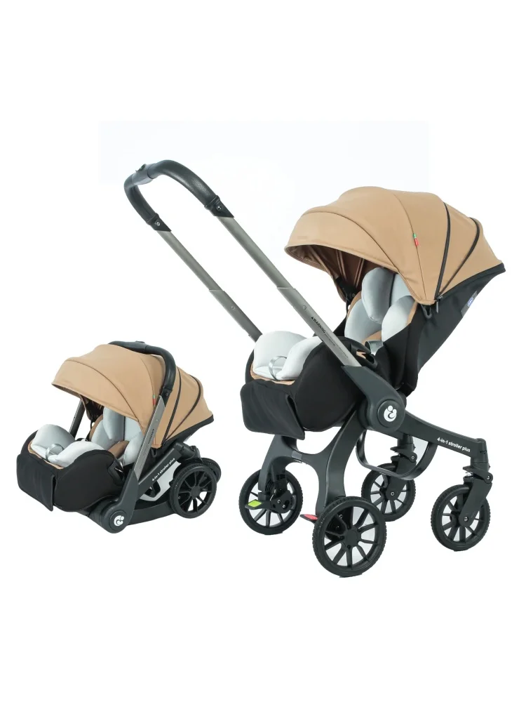 4-in-1 Kinderwagen, Multifunktionaler Faltbarer Kinderwagen, Tragbarer Outdoor-Kinderwagen, Autositzfunktion, Verstellbare Armlehnen