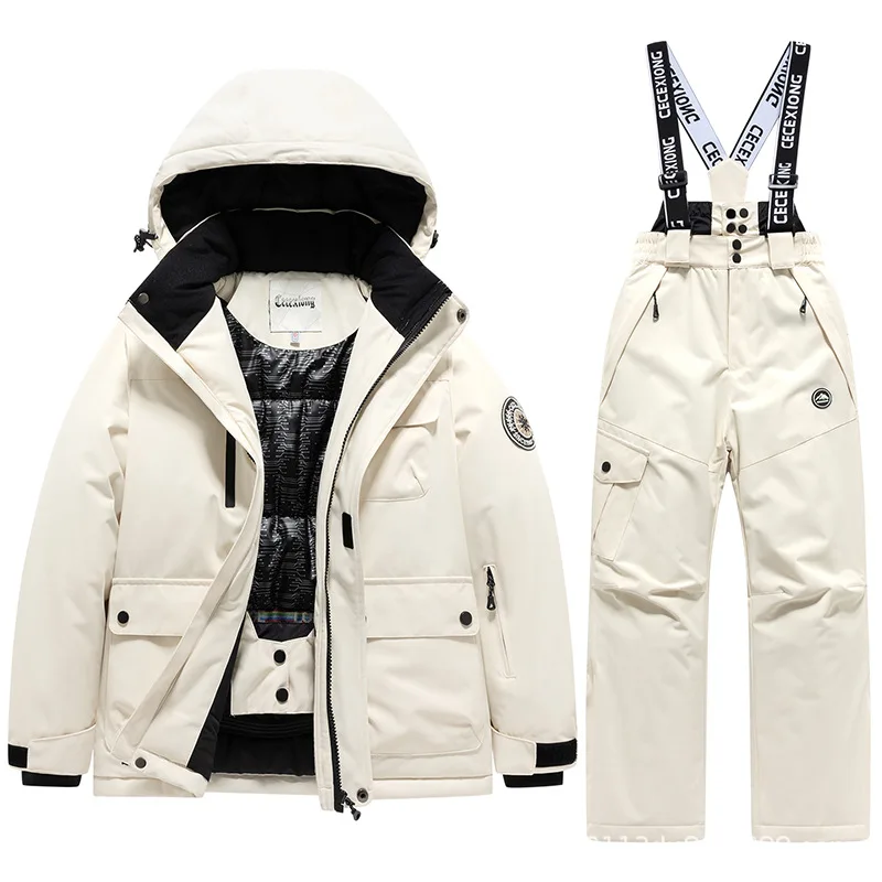 

Child ren's Ski Suit Set for Wi nter Boys and Girls Middle-aged and You ng Chil dren Snow Warm Full Set of Clothes and Pants