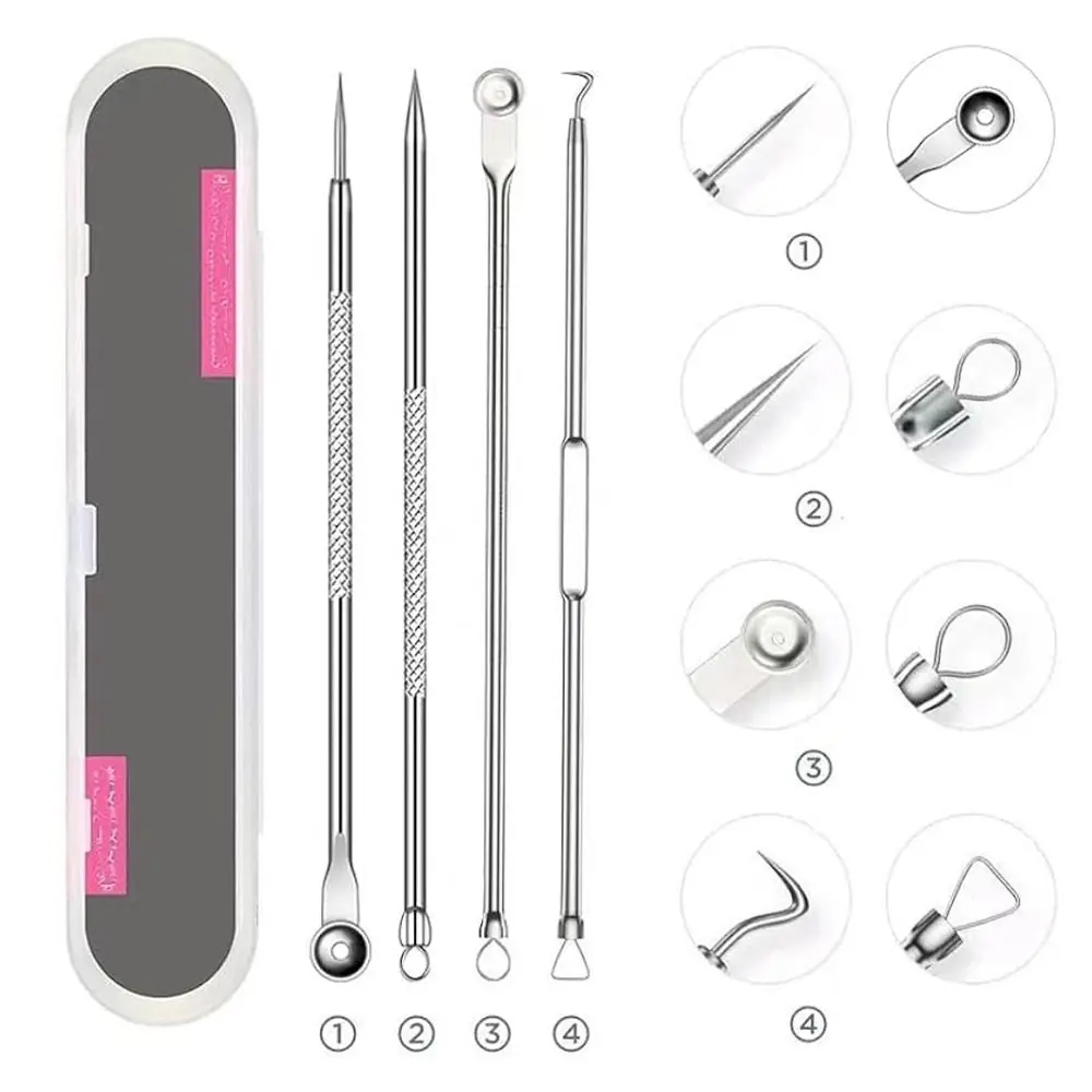 4 قطعة/المجموعة فائقة غرامة بثرة مزيل خلية كليب العميق الأنظف صالون تجميل البثرة الملقط الجلد أداة العناية بالوجه حب الشباب إبرة