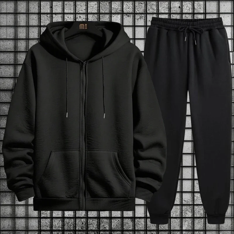 

2025 New Arrival Men's Zipper Hoodie Sweatpants 2 Piece Set High Quality Hooded Long Sleeve Sweatshirt Autumn Winter Tracksuit
