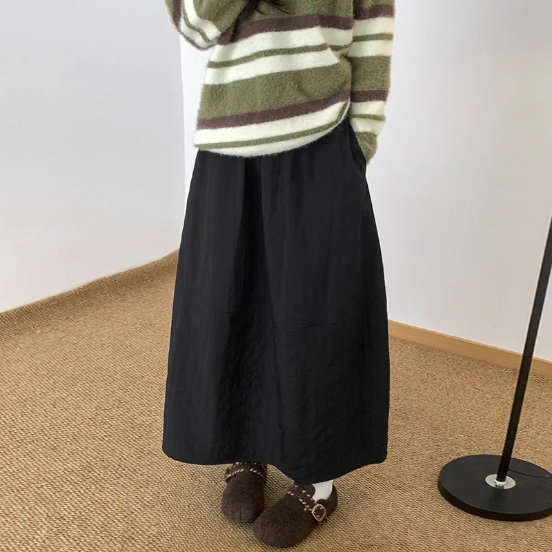 Japanische Plus Größe Laterne Röcke für Frauen Frühling Herbst Harajuku Elastische Taille Midi Rock Neue Frau Tasche Vintage Lange Röcke