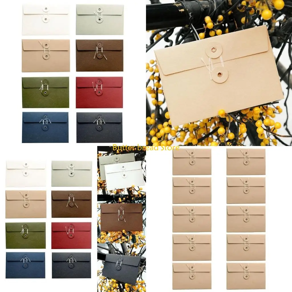 W89C 10pcs Kraft Paper Envelope String Closure Document Envelopes Beautiful Craft