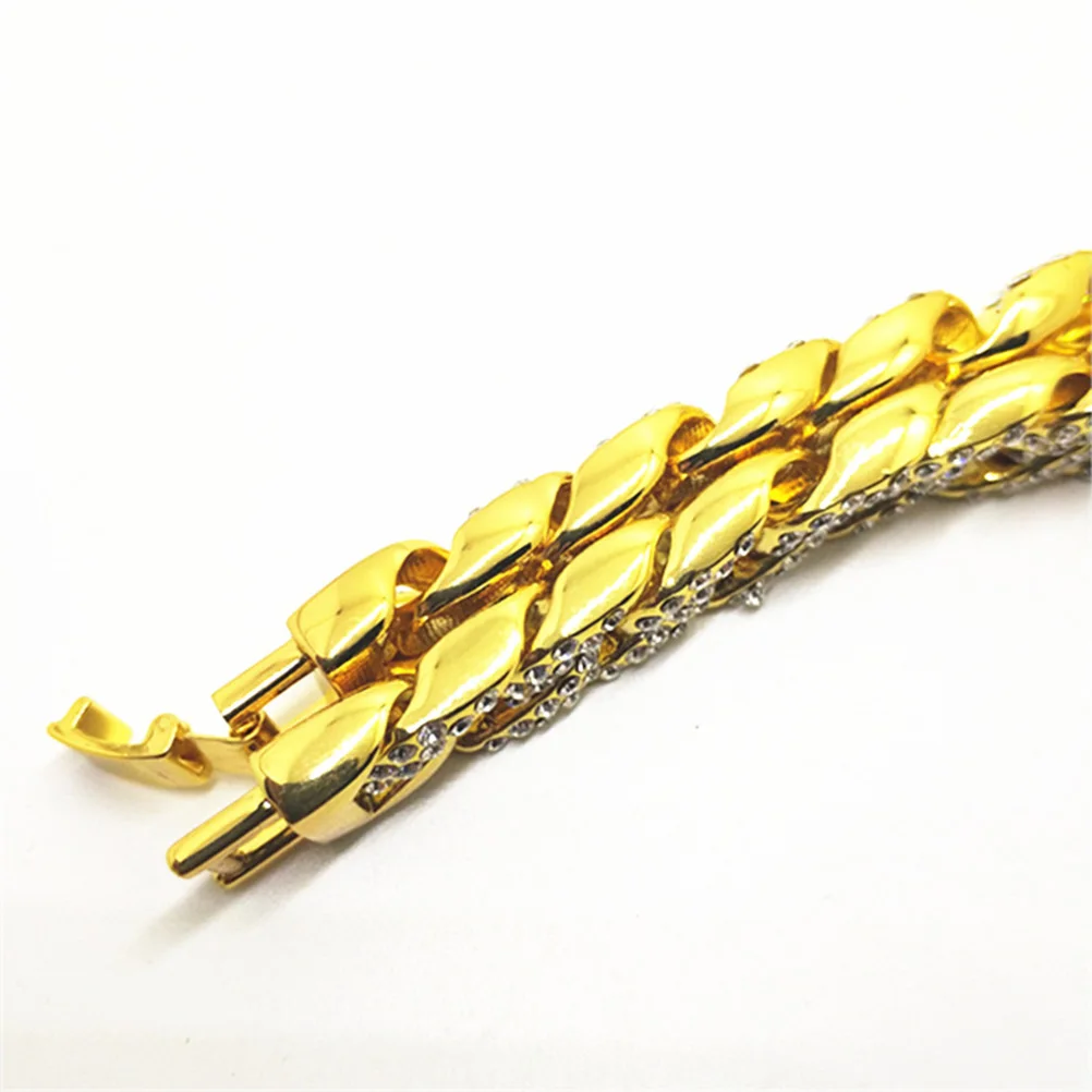 

Chic Mens Necklace Jewelry Crystal Rhinestones Diamonds Gold Plated Link Chain Necklace
