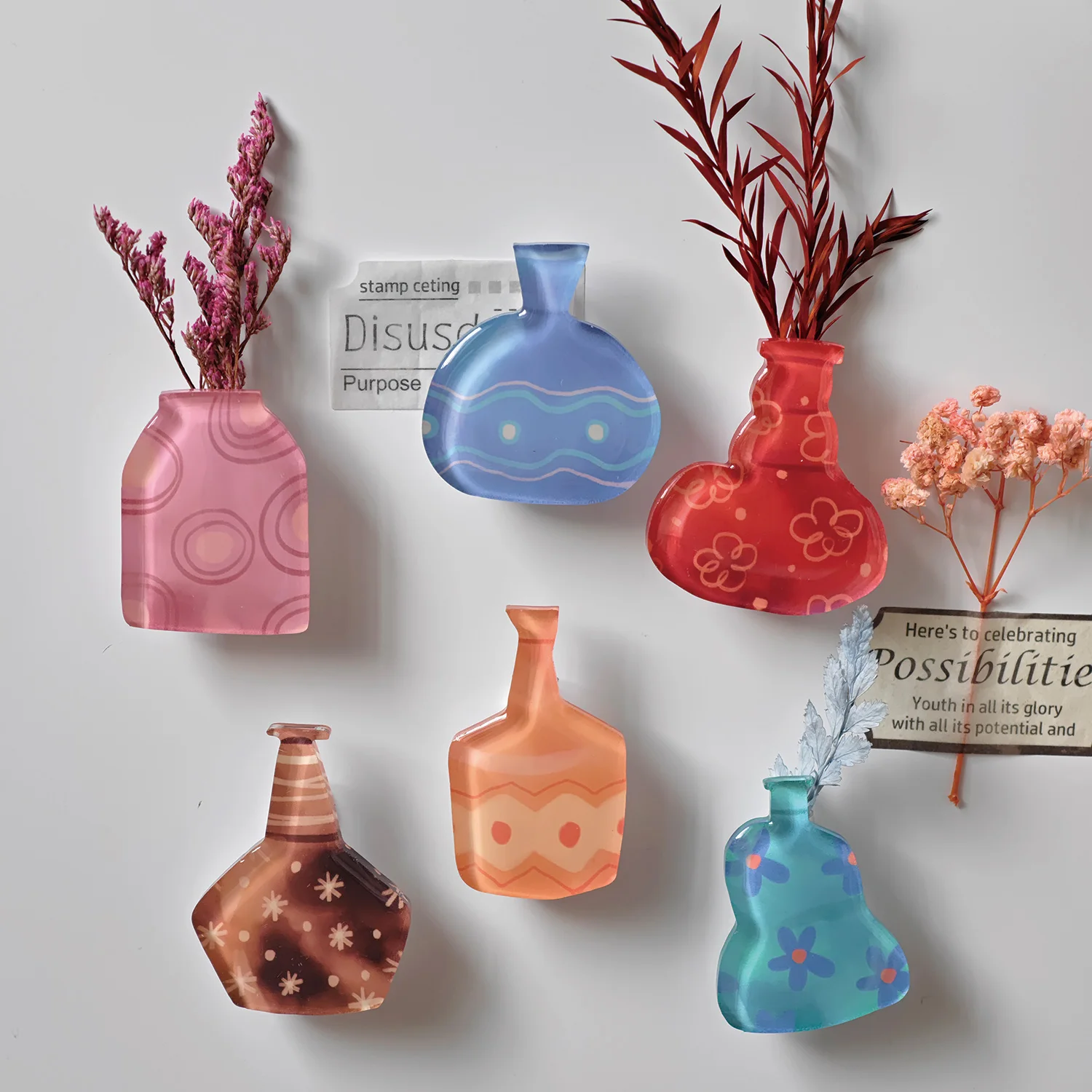 Acryl koelkastmagneet Art Vase-serie 3D Stereo decoratief bloemstuk Speciaal gevormde magnetische koelkastmagneet
