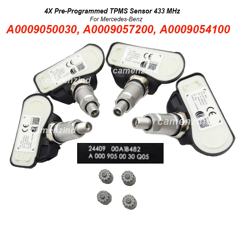 4 sensores TPMS A0009050030 A0009057200 0009050030 A0009054100 433MHZ para Mercedes Benz C250 C300 C350 CL550 CL600 CLA250