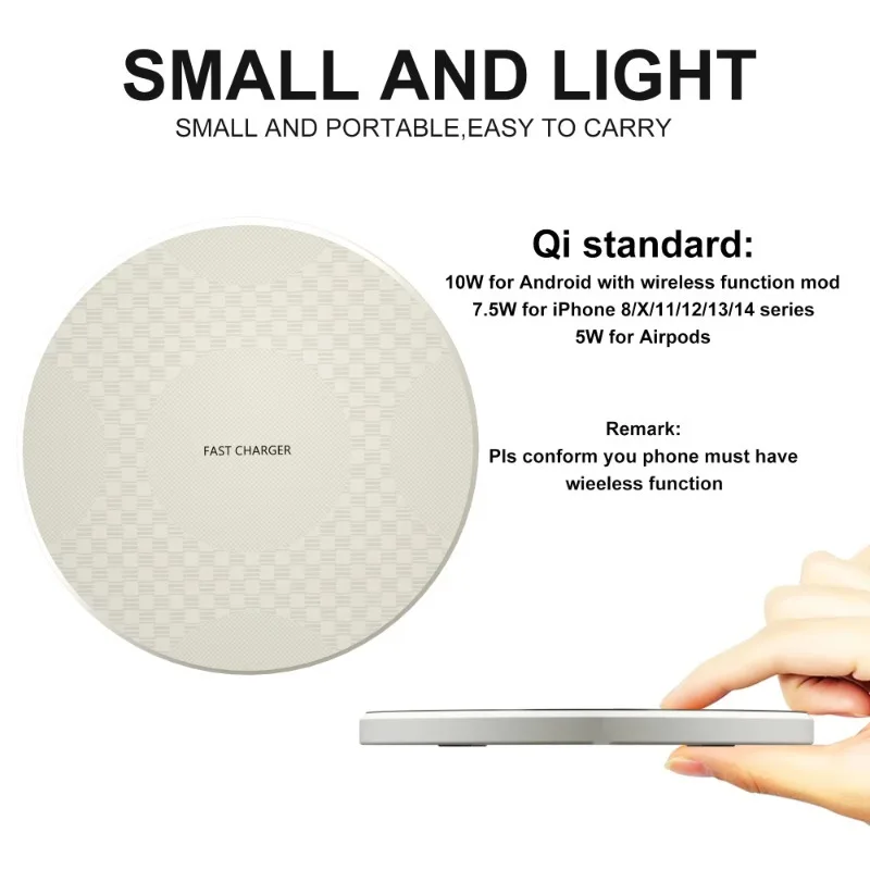 Smart Mobile Phone Wireless Chargers Portable Desktop 10W Round Custom Logo Universal Wireless Phone Charger for Cell Phone