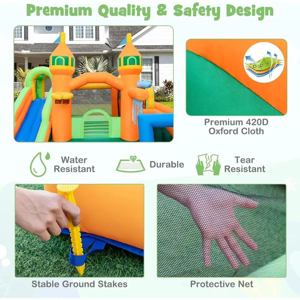 Dmuchana zjeżdżalnia wodna, 9 w 1: zjeżdżalnia wodna, dmuchany park wodny z podwójnymi zjeżdżalniami, basenem do zabawy, ścianą do wspinaczki, bramką do piłki nożnej, Wa