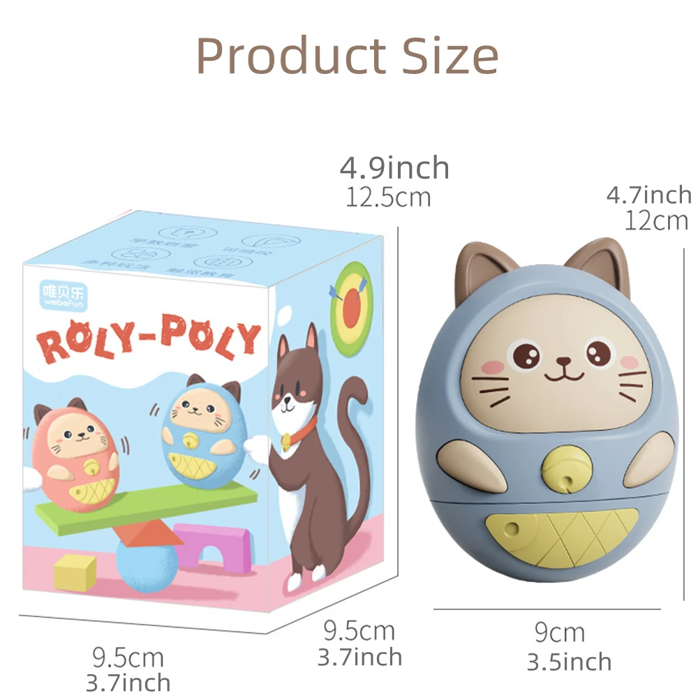 Musical Cat weeble wobble Toys-ร้องเพลง wobbler tummy Time Toys, Roly Poly Tumbler ของเล่นสำหรับเด็ก3-12เดือน (สีน้ำเงิน)