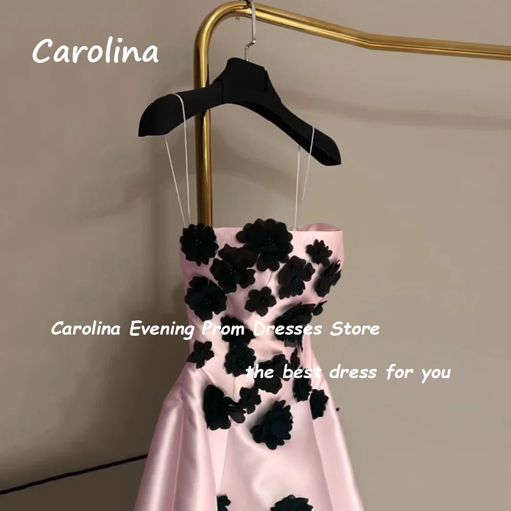 Carolina Pink Strapless Satin Appliques A-LINE Princess dress 2024 Slim Backless Ocassion Gown Floor-Length Formal Evening Dress