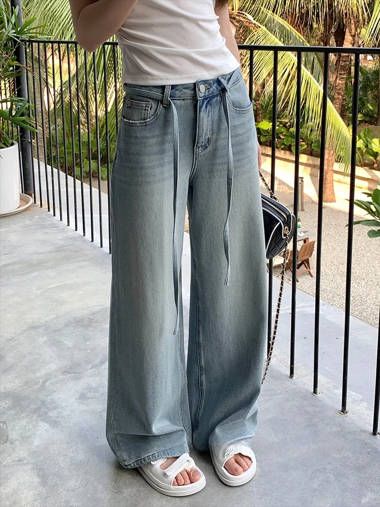 

Bla Bean H Humming Loose Wide Leg Jeans Women Summer Loose Straight Leg Pants Lyocell Four-way Stretch Thin Cotton Elastic ...