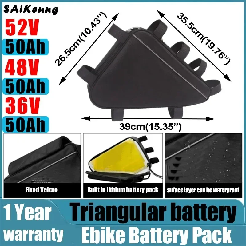 36v 48V Electric Bike Down Tube Battery 72V60V52V Triangle 30ah 35ah 40ah 50ah 60ah High Capacity 2000W 3000W High Power Battery