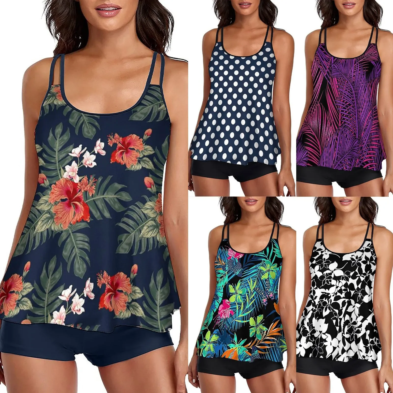 

Women's Swimwear Tankini 2 Piece Leaves Print Swimsuit Slim Floral Bikini Set Bathing Suits New Colorful Sexy / Padded Bras