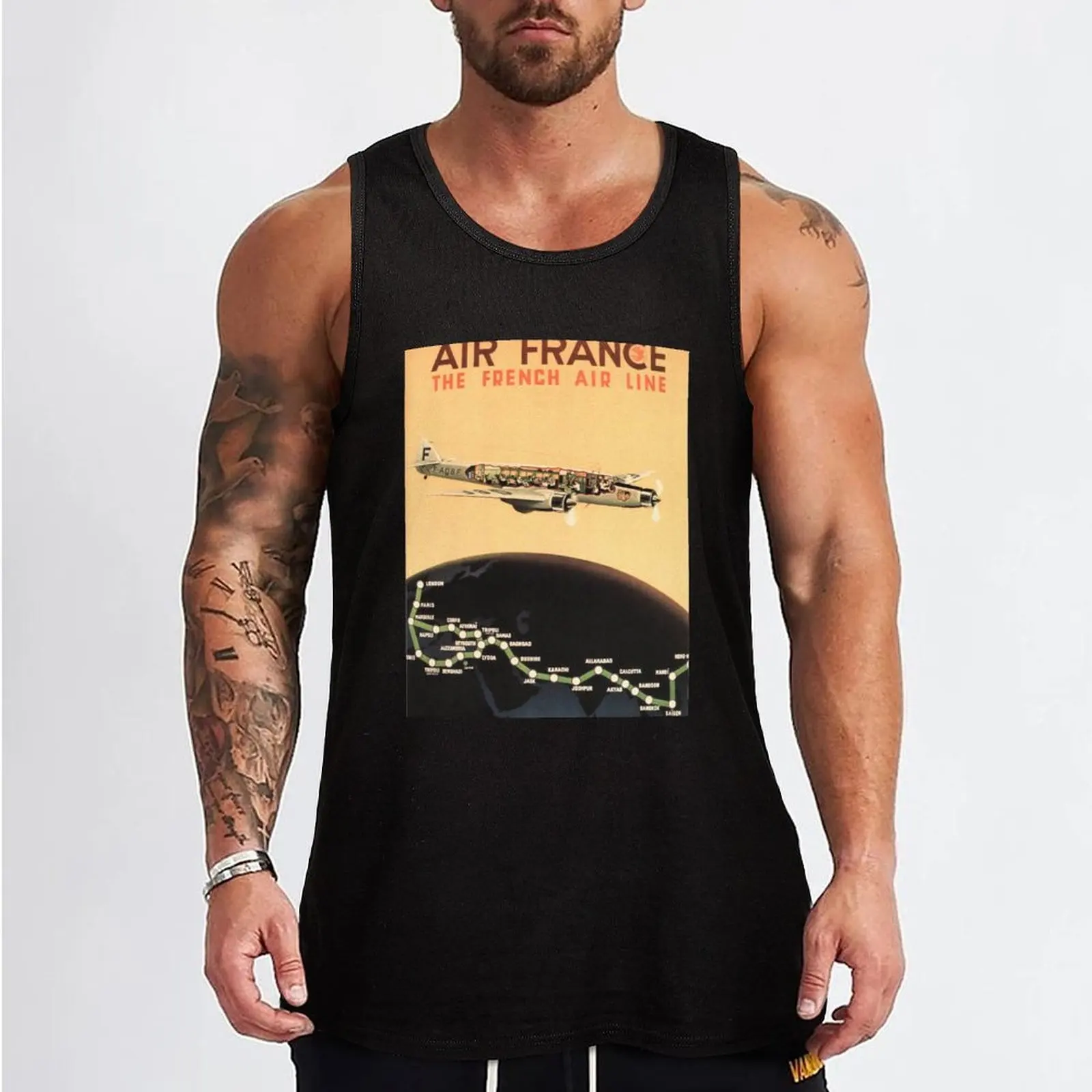 AIR FRANCE The French Air Line Advertisement Vintage Travel Tank Top t-shirts man Men's summer t-shirt gym t shirt men