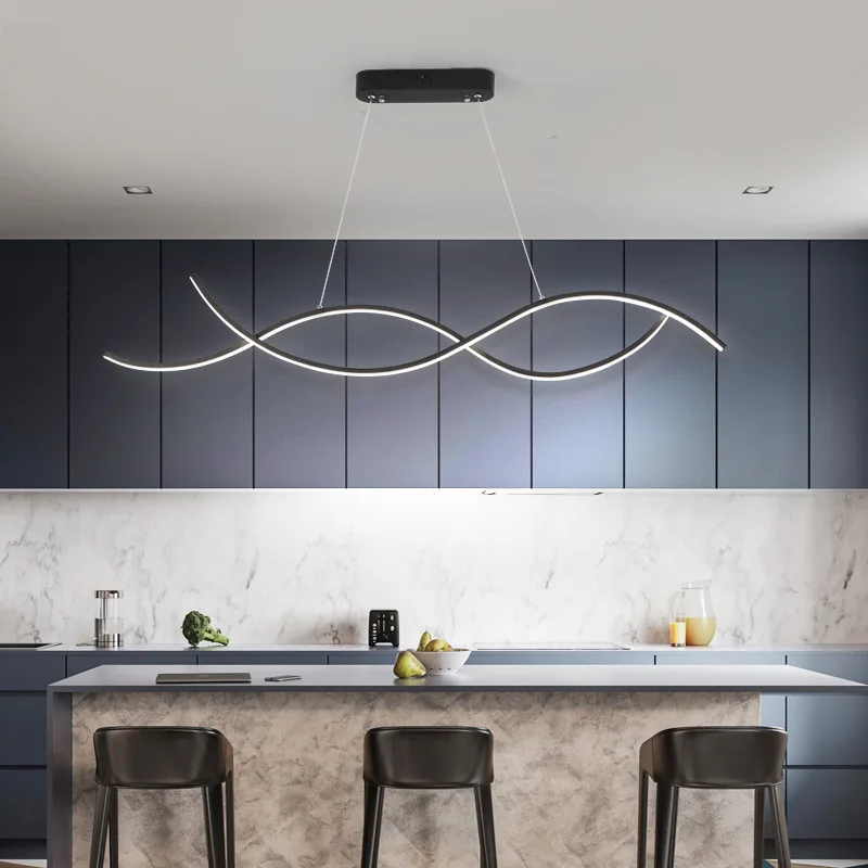 

Spiral Linear Strip Aluminum Chandelier Modern S-shaped LED Wave Living Room Bedroom Hanging Lamp Dining Table Pendant Light