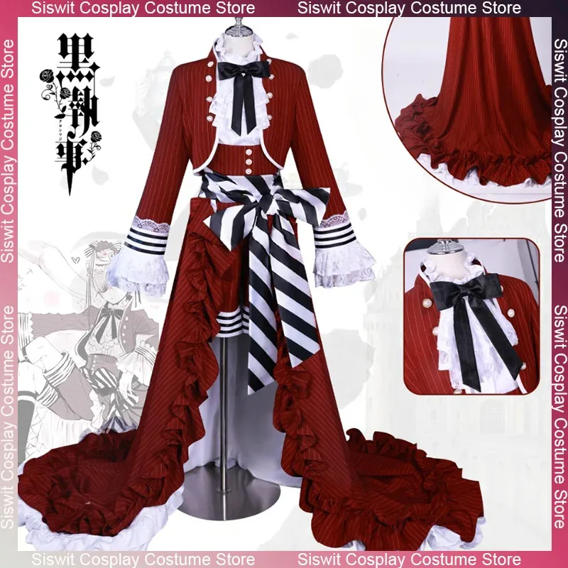 أنيمي الأسود بتلر Ciel فنجان شاي تأثيري حلي الأحمر الفيكتوري على غرار ثوب الأحذية الدعامة الملحقات مجموعة كاملة القوطية Su4;v'5,f;6.j;8'