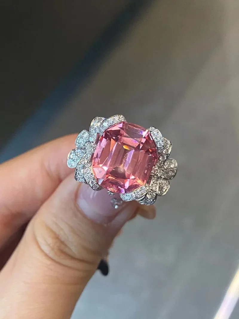 

Ruif Customize 18k Gold about 12ct Lab Grown Padparadscha Sapphire Rings for Women Lab Grown Diamond Ring