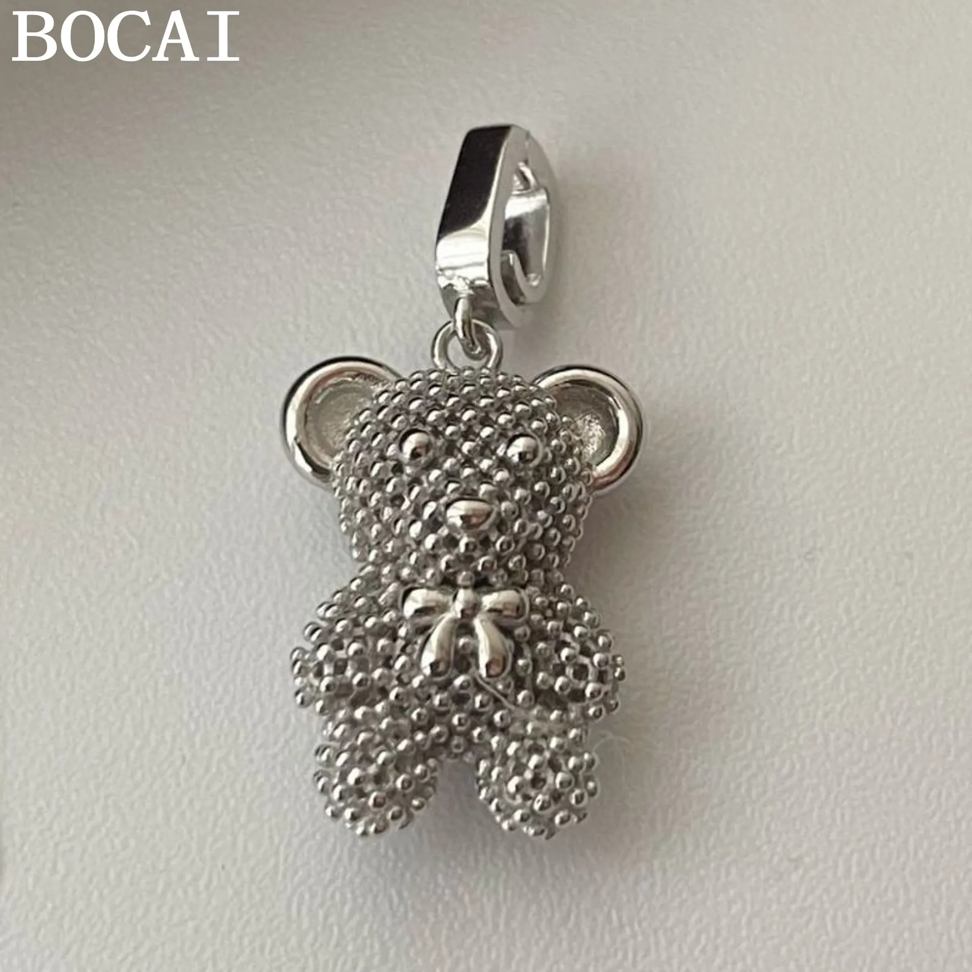 

BOCAI NEW S925 Pure Silver Simple And Luxurious Small Bear Bow Pendant