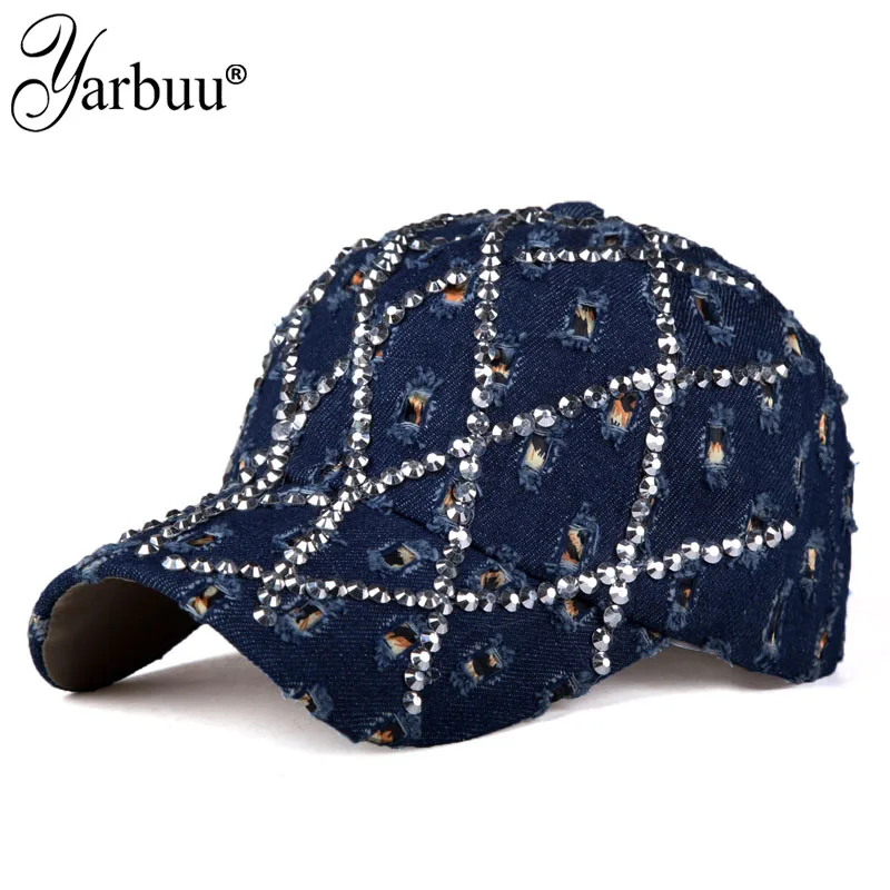 [YARBUU] New Fashion Four Seasons Baseball Cap For Women Hole  Denim Gorras Rhinestone Caps Casquette Hats Trucker Hats