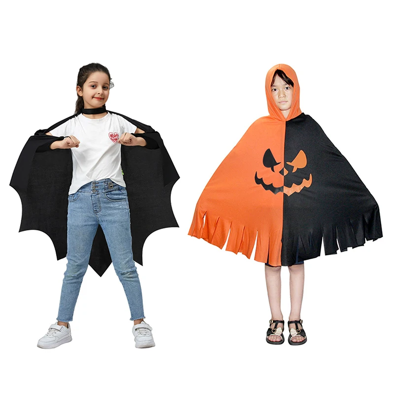 New Halloween Pumpkin Bat Cloak Boys Girls Party Costumes Children Adults Carnival Mantle Performance Property