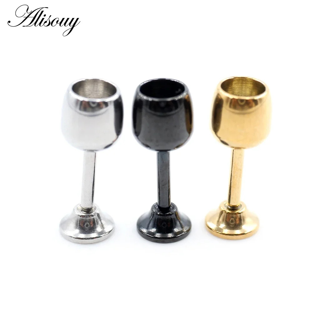 Alisouy 1PC Stainless Steel Key Spring Chalice Cup Tragus Helix Bar Labret Lip Rings Stud Cartilage Ear Earring Piercing Jewelry