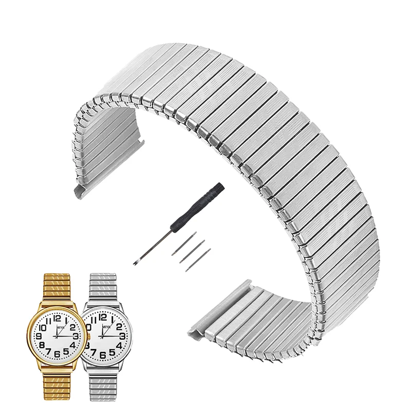 Металлический эластичный ремень для мужских и женских часов, аксессуары для эластичного браслета, расширительный ремешок из нержавеющей стали с плоским концом 12, 14, 16, 18, 20 мм