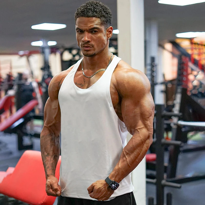 Blank Mens Summer Cotton Stringer Tank Tops Low Neck Y-Back Solid Color Gym Clothing Bodybuilding Sleeveless Shirt Running Vests