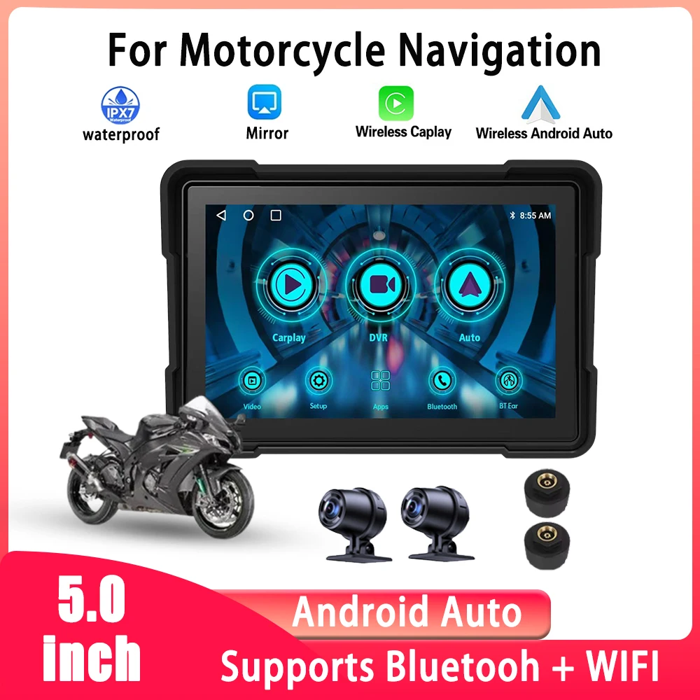 

ETERNAL FAMIL For Motorcycle Carplay Waterproof 1080P 5Inch WIFI Wireless Android Auto DVR Monitor Dash Cam GPS Navigation TPMS