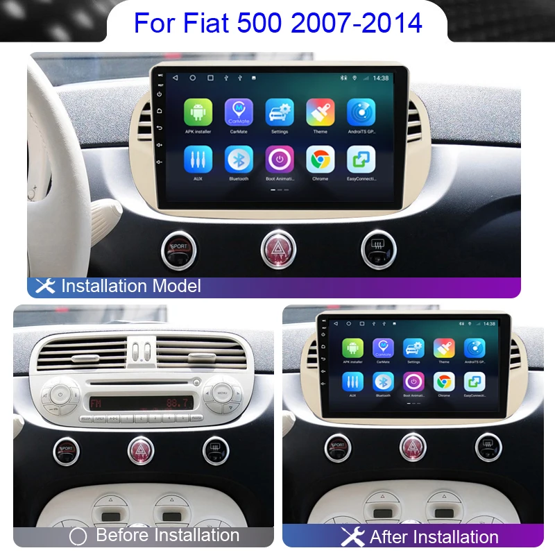 Roadwise 8+256 Android 12 Car Radio For Fiat 500 2007 - 2013 2014 Carplay Multimedia 4G Wifi GPS Navi DVD 2 DIN Autoradio Stereo