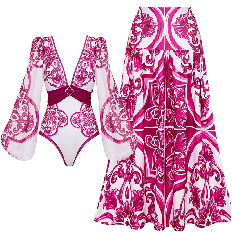 Elegant Women Sexy Bikini Set Long Sleeves Two Piece Swimsuits Brazilian Biquini Swimwear Bathing Suit Summer Beachwear Dress