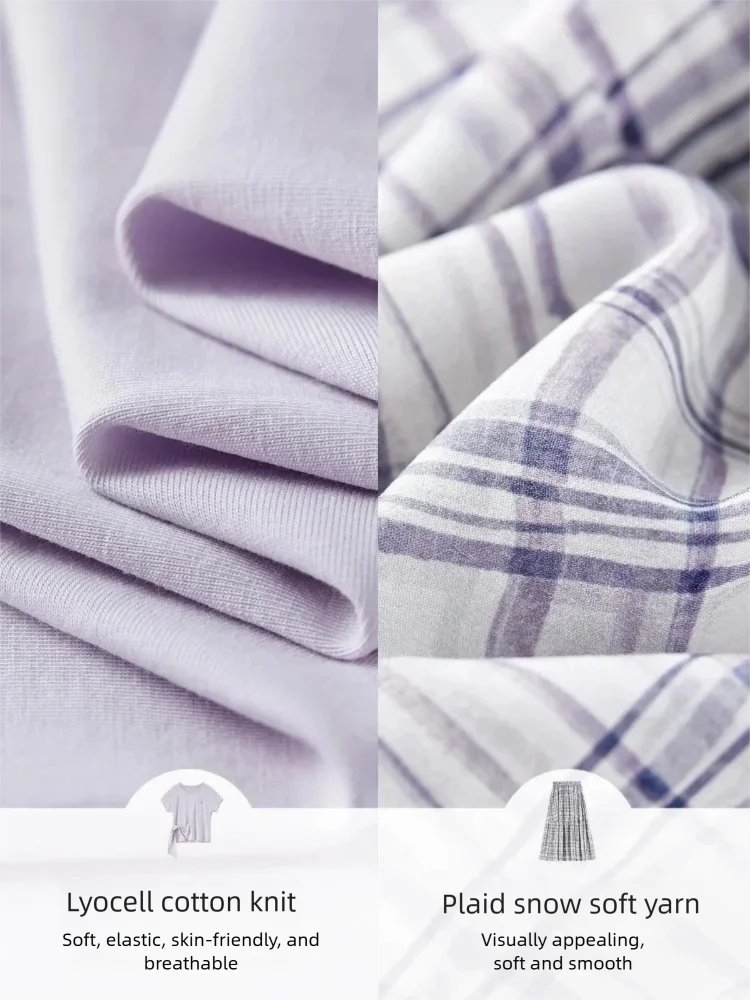 SENTUBILA Damen-Freizeitrock-Set, Rundhalsausschnitt, T-Shirt mit Buchstabenmuster und Bindebund, karierter Chiffon-A-Linien-Rock, zweiteiliges Set 162ZL4739 – Detail 17