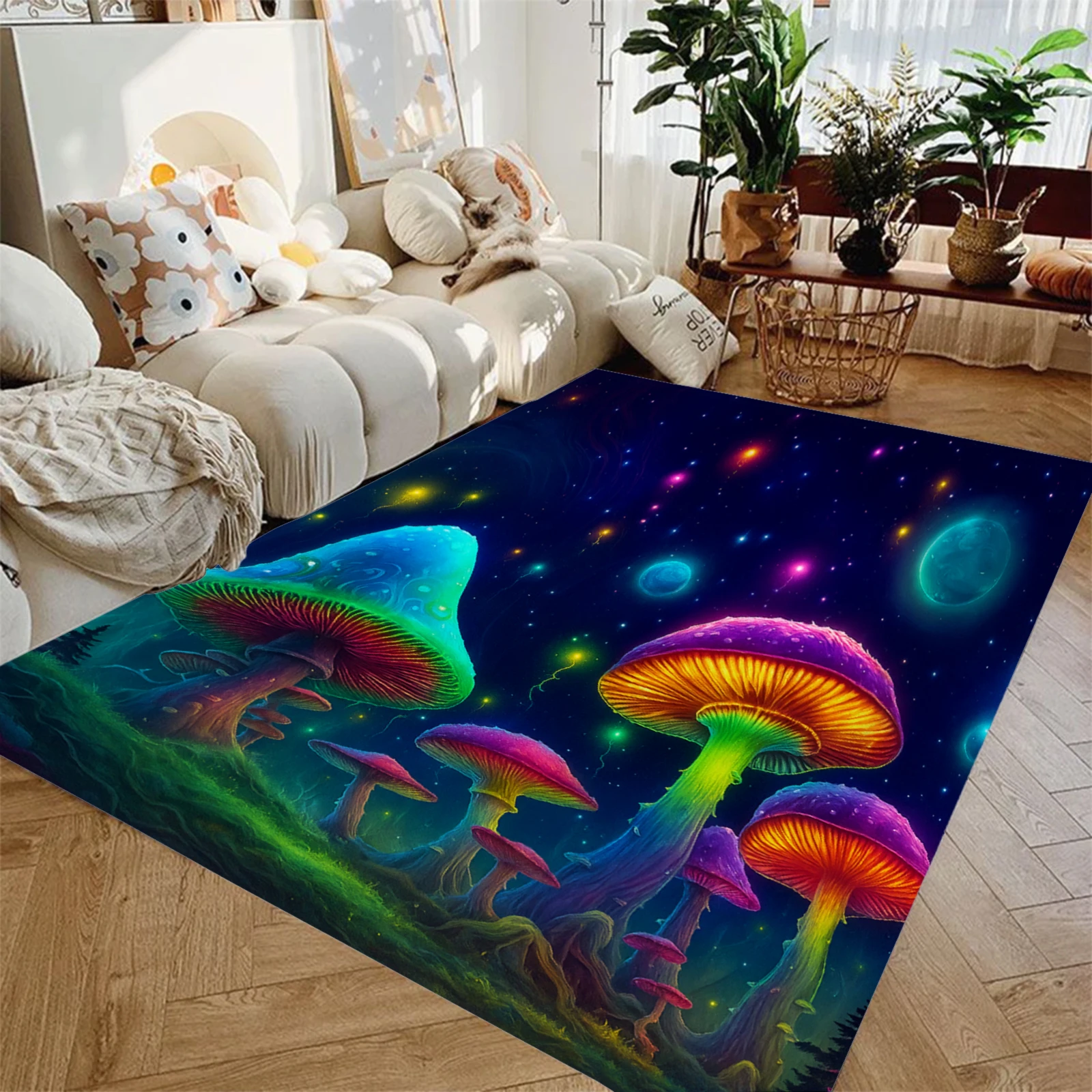 

1pc Carpet Colorful Dreamy Mushroom 3D Printed Living Room Bedroom Decor Non-slip Mat Surface Soft Oversized Carpet ﻿for Gift