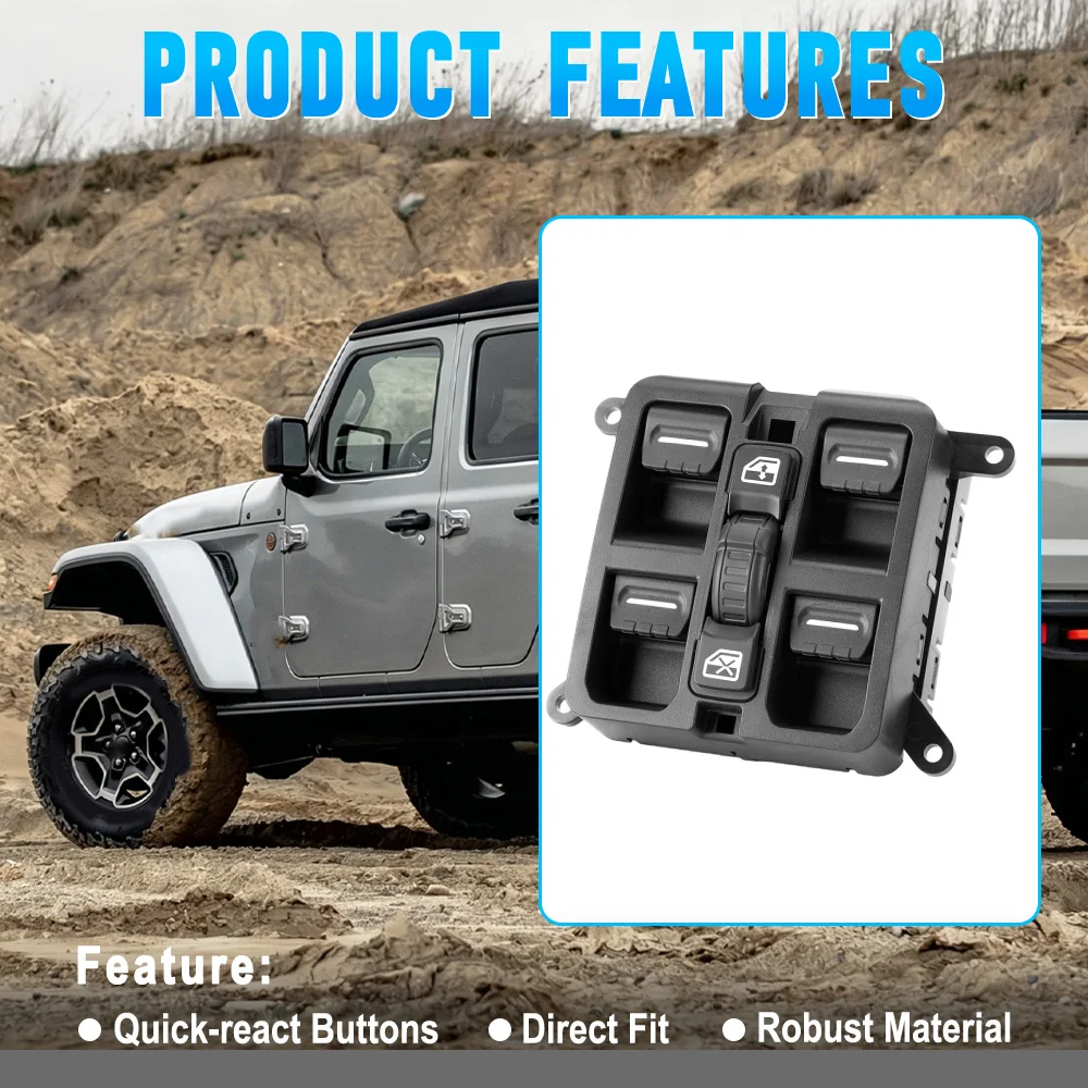 

68290764AF 68290764AE Front Left Power Window Control Switch Button For Jeep Gladiator 4 Door 2020-2022 Wrangler 2018-2024