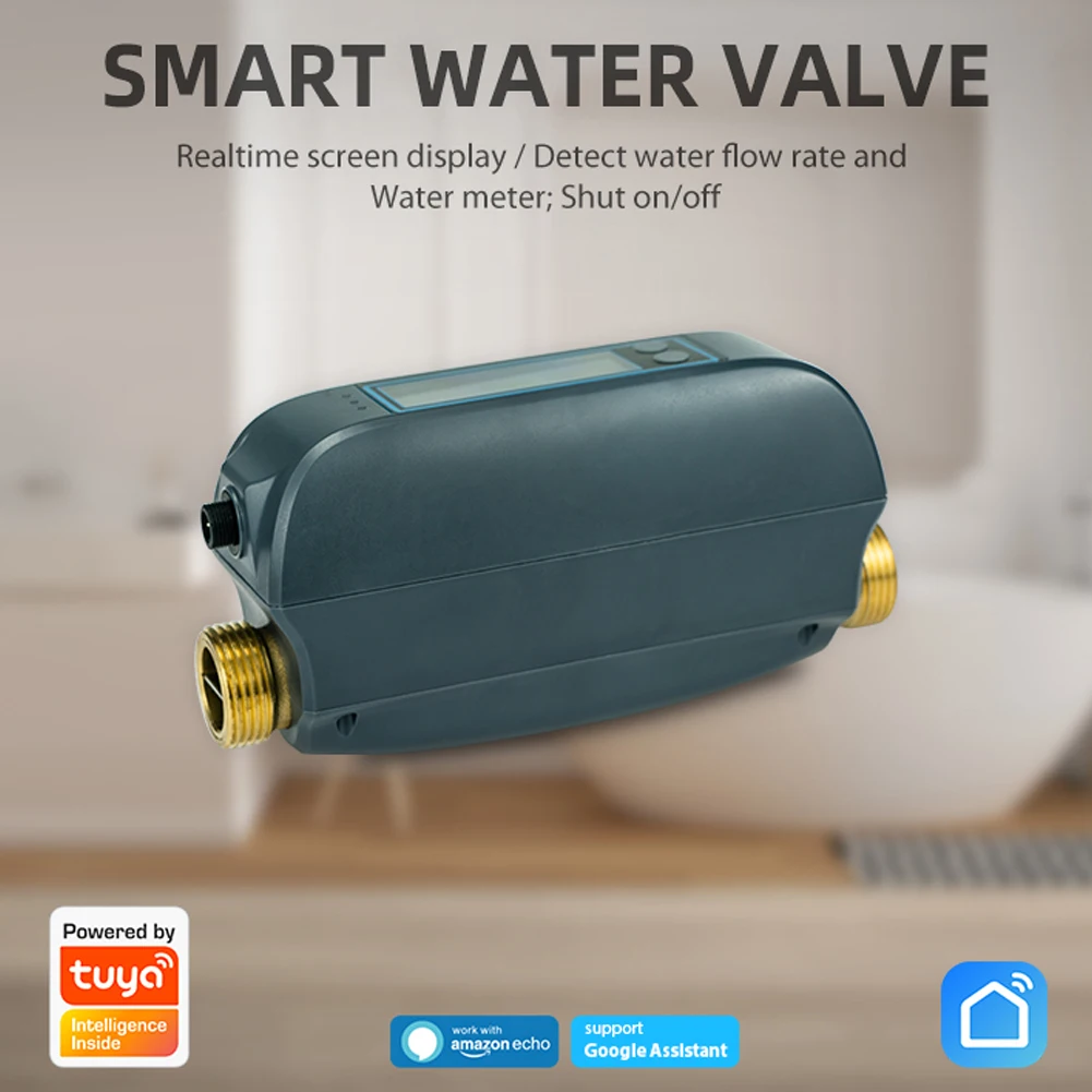 Tuya WiFi Smart Water Valve 2.4G 5G Dual-Band LCD Flowrate Meter Home DN20 Water Hydrovalve for Alexa Google Home Voice Control