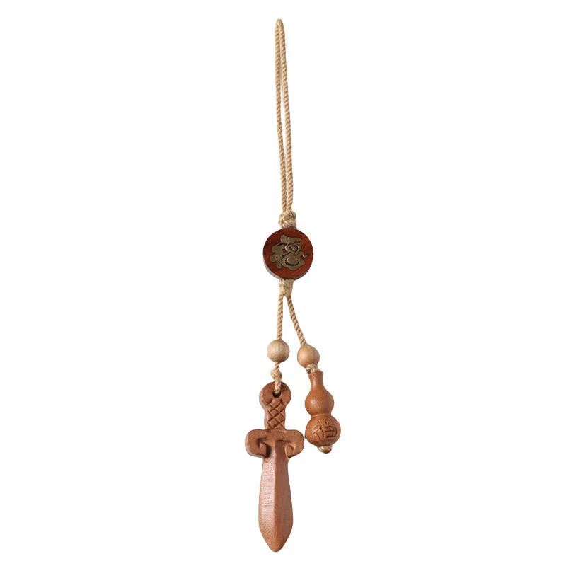 Old Peach Wood Walnut Phone Charm Hand Carved Pendant Peach Basket Sword Anti Loss Lanyard Blessing Gifts
