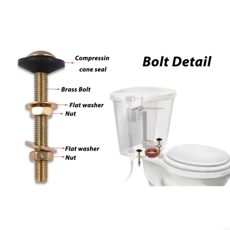 

A0KE Toilet Bolts Set Includes Seals Washers Metal for Leak Proof Installation